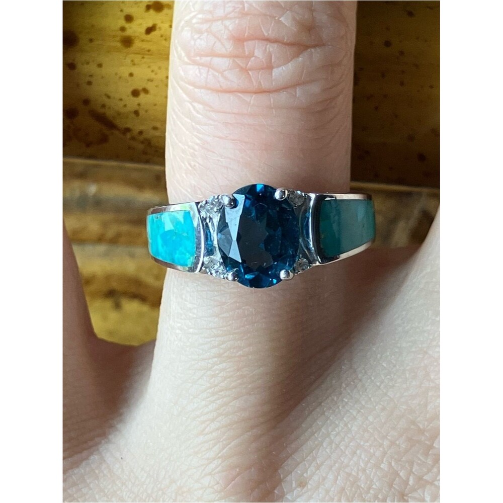 London Blue Topaz Mojave Turquoise Sterling Silver Ring Size 6